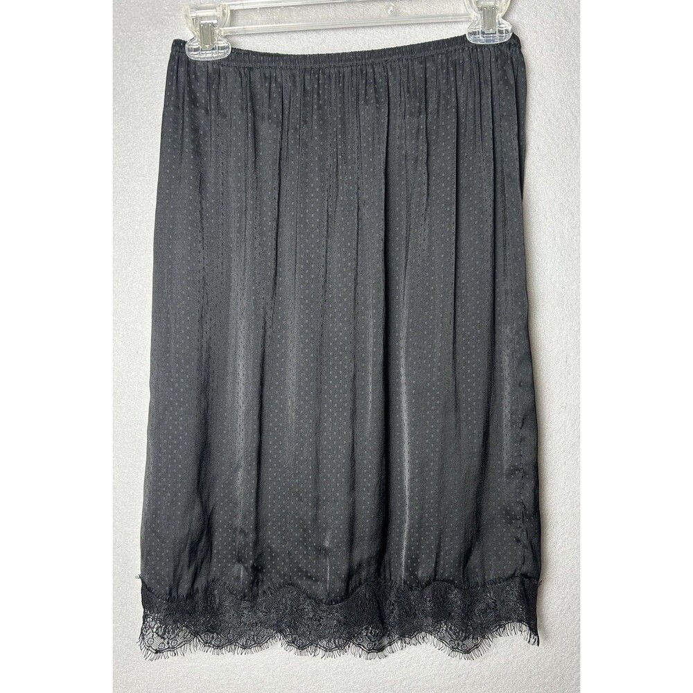 Y2K Wet Seal Black Polka Dot Midi Slip Skirt Lace Fringe PullOn Whimsigoth Sz M